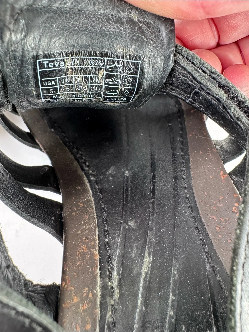 Teva Black Multi-Strap Wedge Sandals leather size 7.5